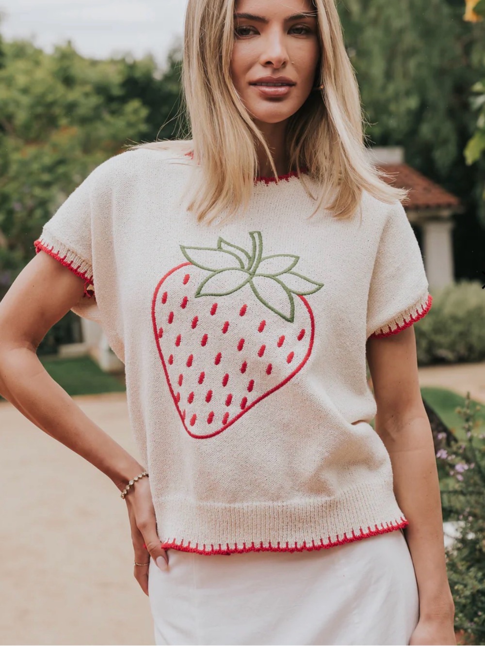 NWOT Bohme Chloe Embroidered Sweater Tee